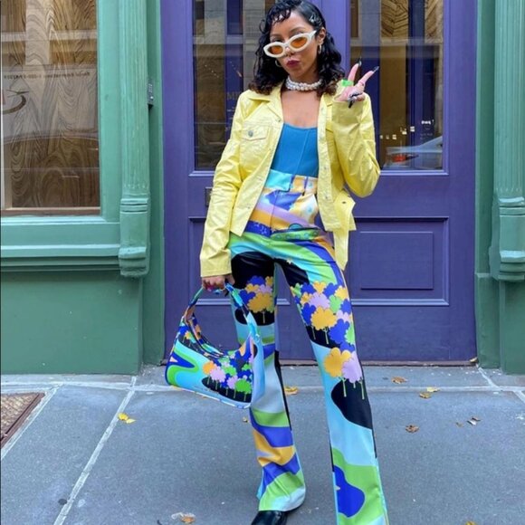 House of Sunny Nice to Meet You Pant Multicolor UFO Print Trousers Size US 2 NWT - Picture 1 of 16